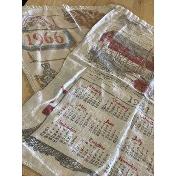Two Calendar Dish Towels 1986 And 1966 - Picture 1 of 6